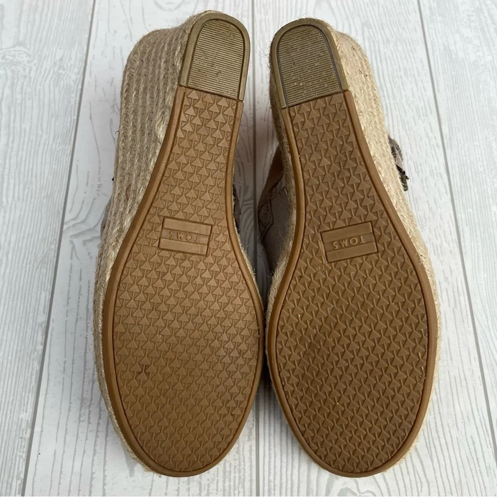 TOMS Monica Wedge Espadrille Sandals Desert Taupe Suede Size 9.5 M